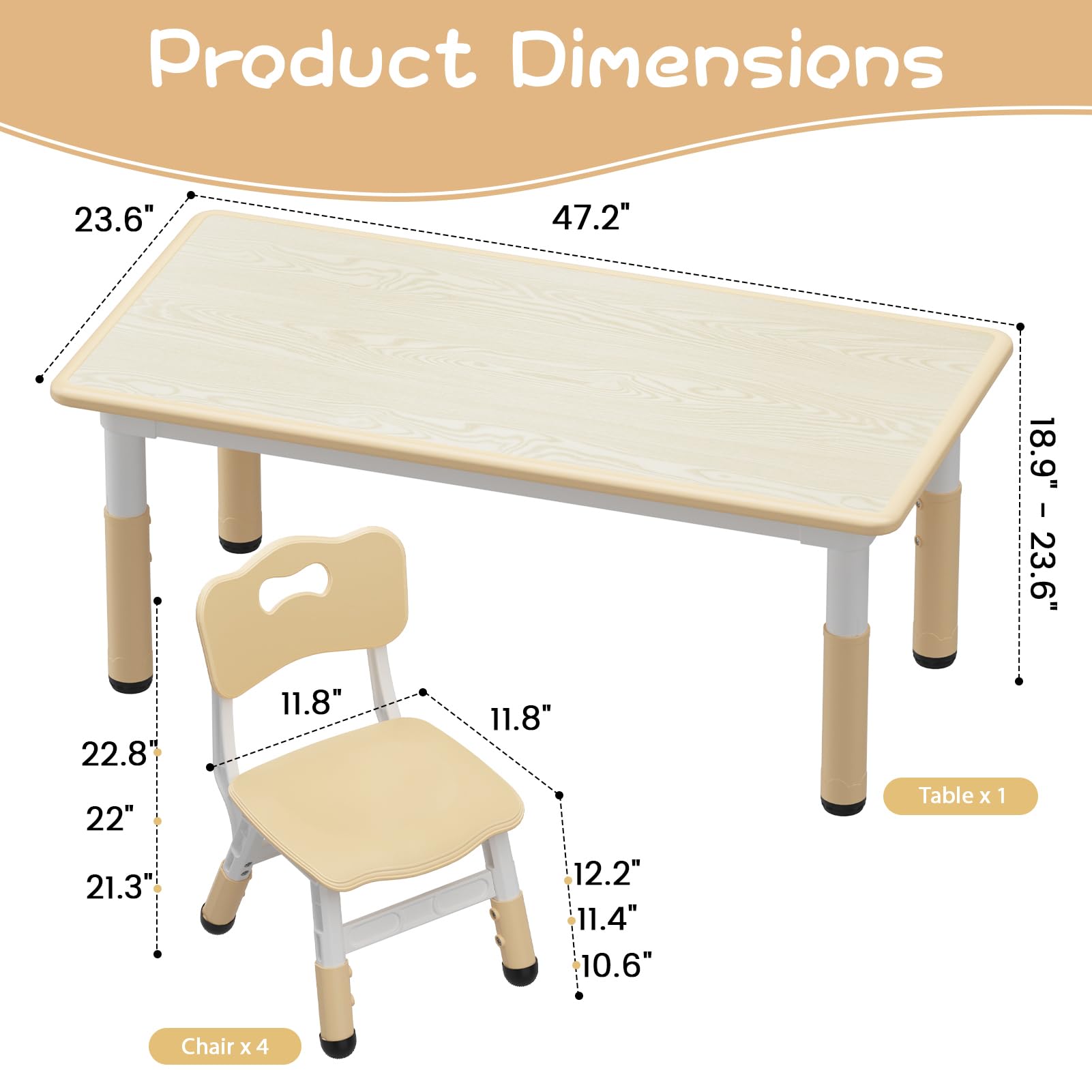 Set tavolo e 4 sedie per bambini Garvee, altezza regolabile, piano del tavolo con graffiti, gambe antiscivolo, tavolo per lavori artistici e artigianali per la casa e l'asilo nido