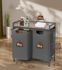 Cesto portabiancheria doppio Garvee con tasche Oxford, struttura in metallo robusto, ripiano in legno per bagno e camera da letto, grande, impermeabile