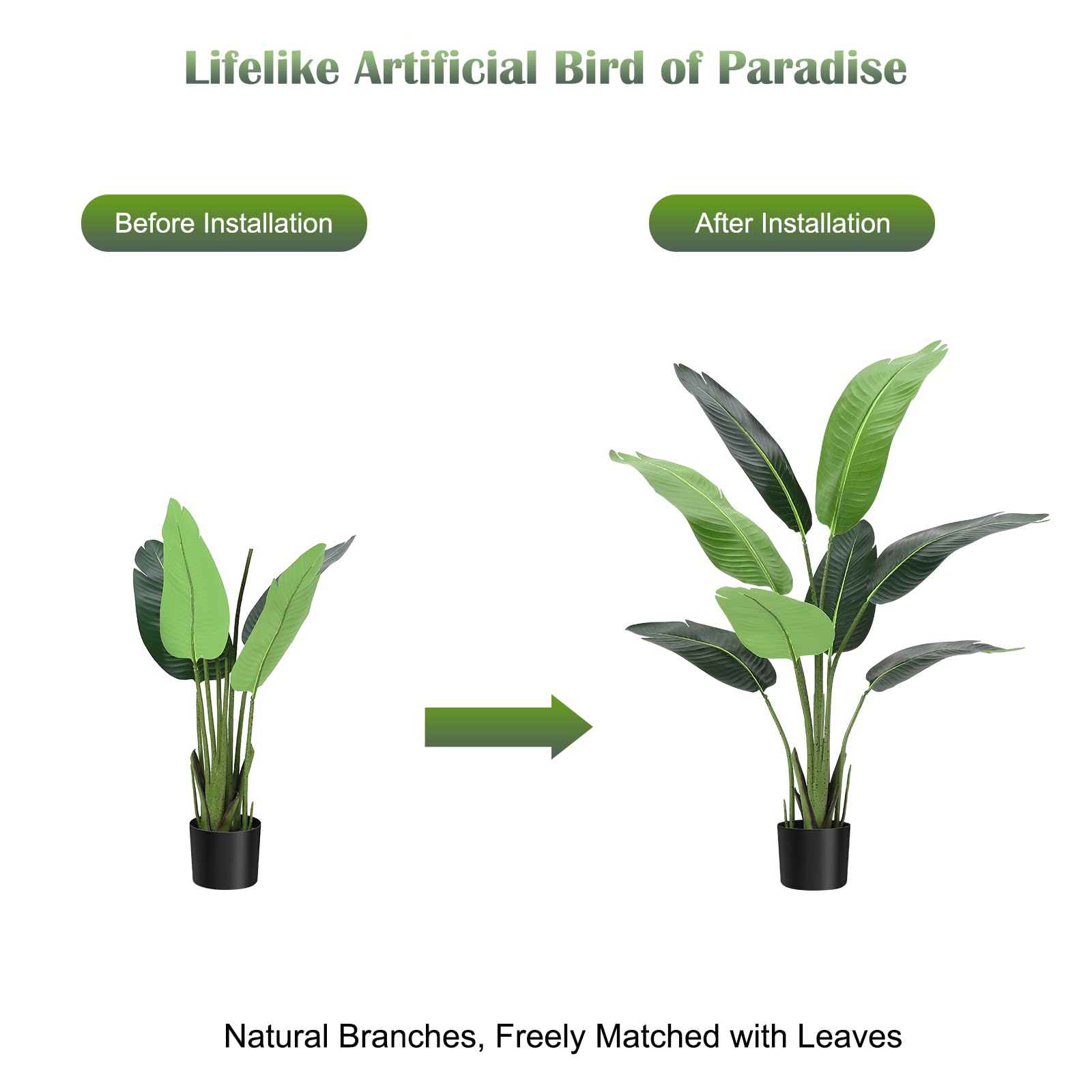 Pianta artificiale di uccello del paradiso Garvee da 4 piedi, materiale ignifugo, facile da pulire, flessibile e modellabile, per uso interno ed esterno, ufficio e casa, verde