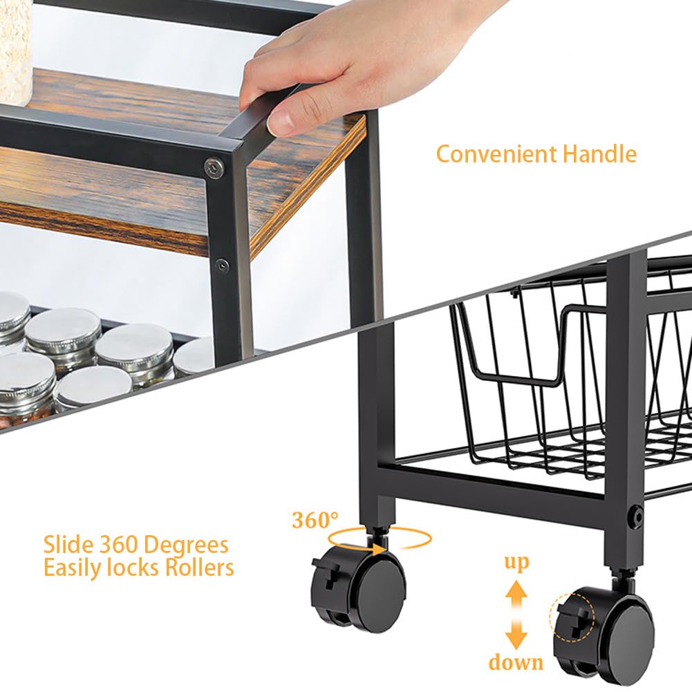 Carrello Garvee Slim a 4 ripiani con piano in legno, acciaio robusto, per cucina e bagno, 7,7 pollici di larghezza, nero