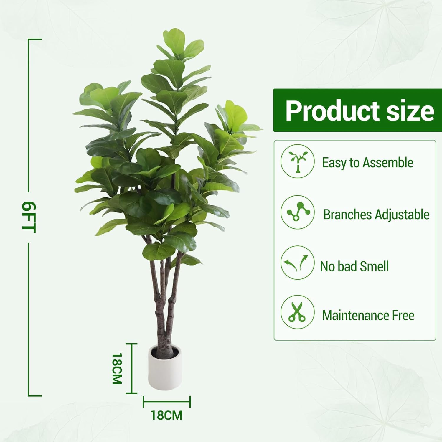 Albero artificiale Garvee da 182.88 cm, realistico, verde, durevole, per interni, senza manutenzione, per casa e ufficio