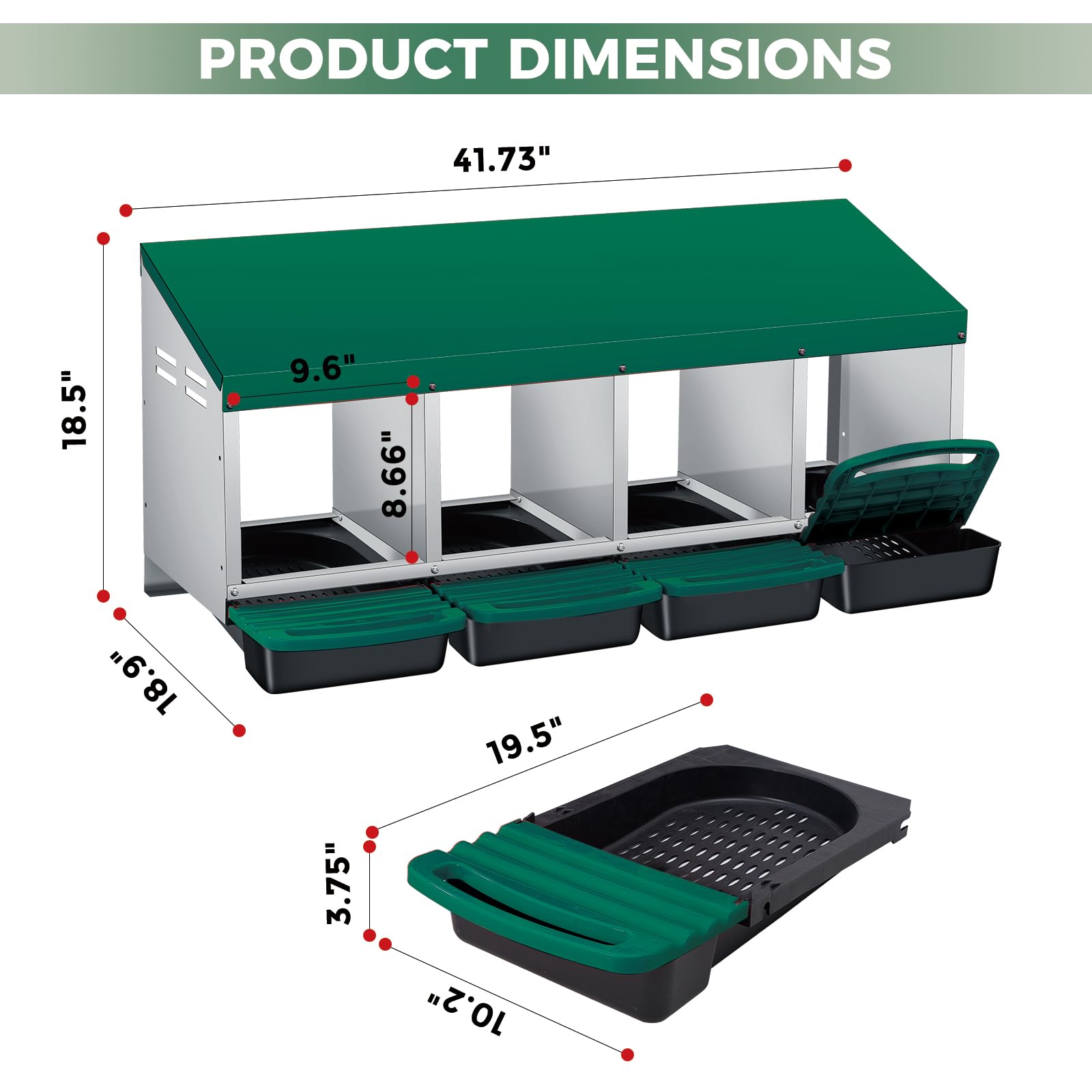 Nido per polli Garvee con 4 scomparti, acciaio zincato, verde, per pollaio, deposizione delle uova
