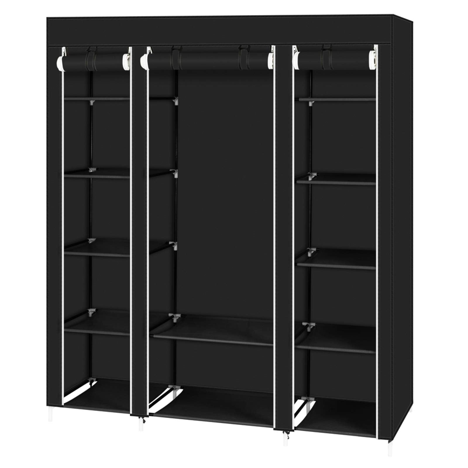 Armadio portatile in tessuto Garvee, pieghevole con coperchio, ganci e divisori per uso domestico, 147x44x174 cm, copertura antipolvere