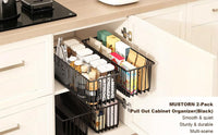 Garvee Set da 2 pezzi, organizer estensibile per mobili da cucina, robusto acciaio al carbonio, guide scorrevoli silenziose, per cucina e bagno, multifunzionale, salvaspazio