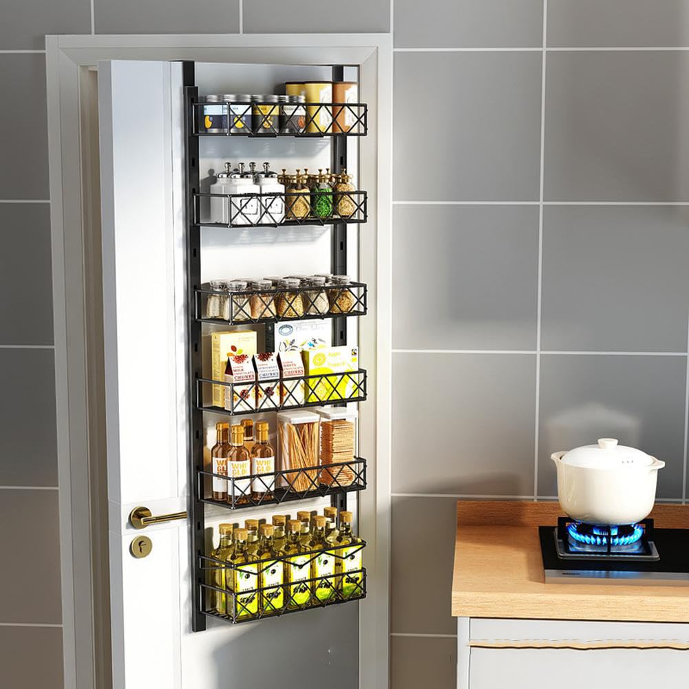 Mensola da cucina Garvee sopra la porta, 6 ripiani, regolabile, in metallo, nera, per risparmiare spazio in cucina e in bagno