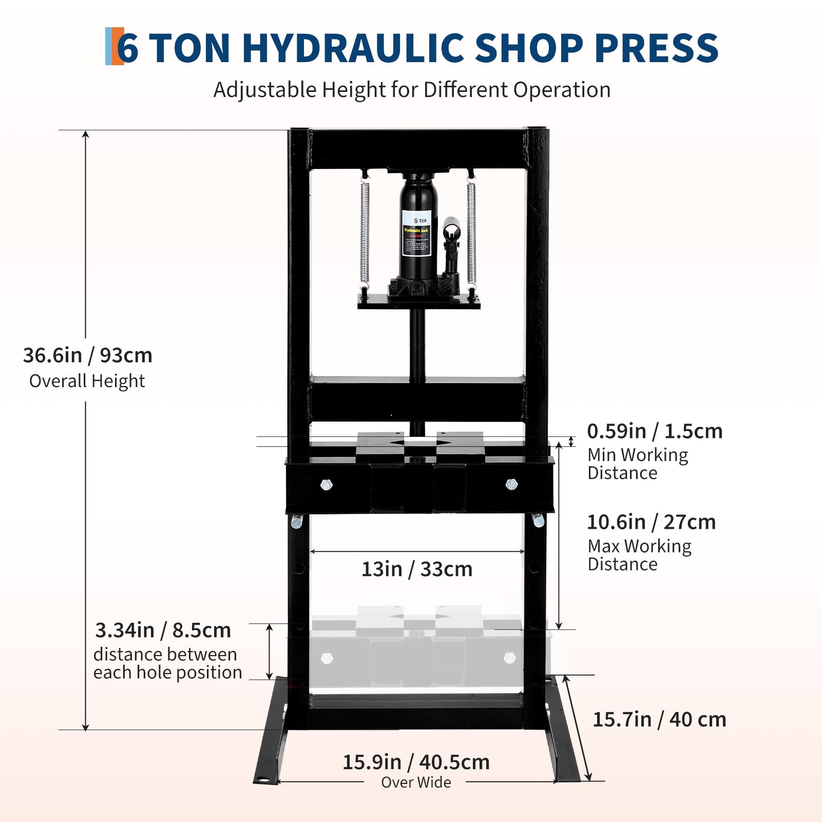 Pressa idraulica Garvee 6T con telaio a H e altezza regolabile, in acciaio, resistente alla ruggine, per officina e riparazione auto