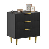 Cassettiera in legno Garvee Fluted Dresser con 3 cassetti, maniglie e piedini in metallo, nera, antigraffio, antiribaltamento per camera da letto e soggiorno - verde