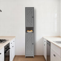 Mobiletto da bagno alto Garvee da 170 cm con 2 ante a battente e 1 cassetto, ripiani regolabili, legno massello, stile rustico, stretto, bianco, versatile per bagno e cucina