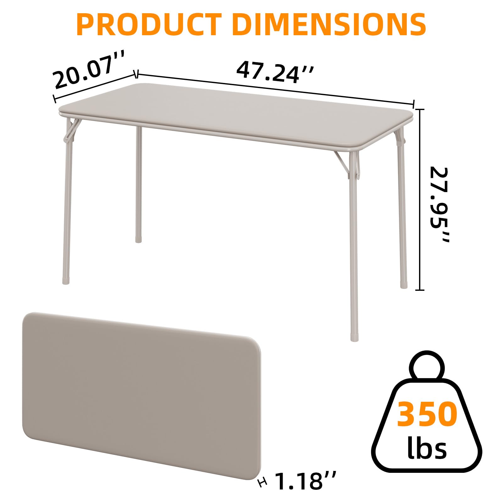 Tavolo pieghevole Garvee a 4 gambe, portatile, pieghevole, gambe in metallo, piano in similpelle, beige, per uso interno ed esterno
