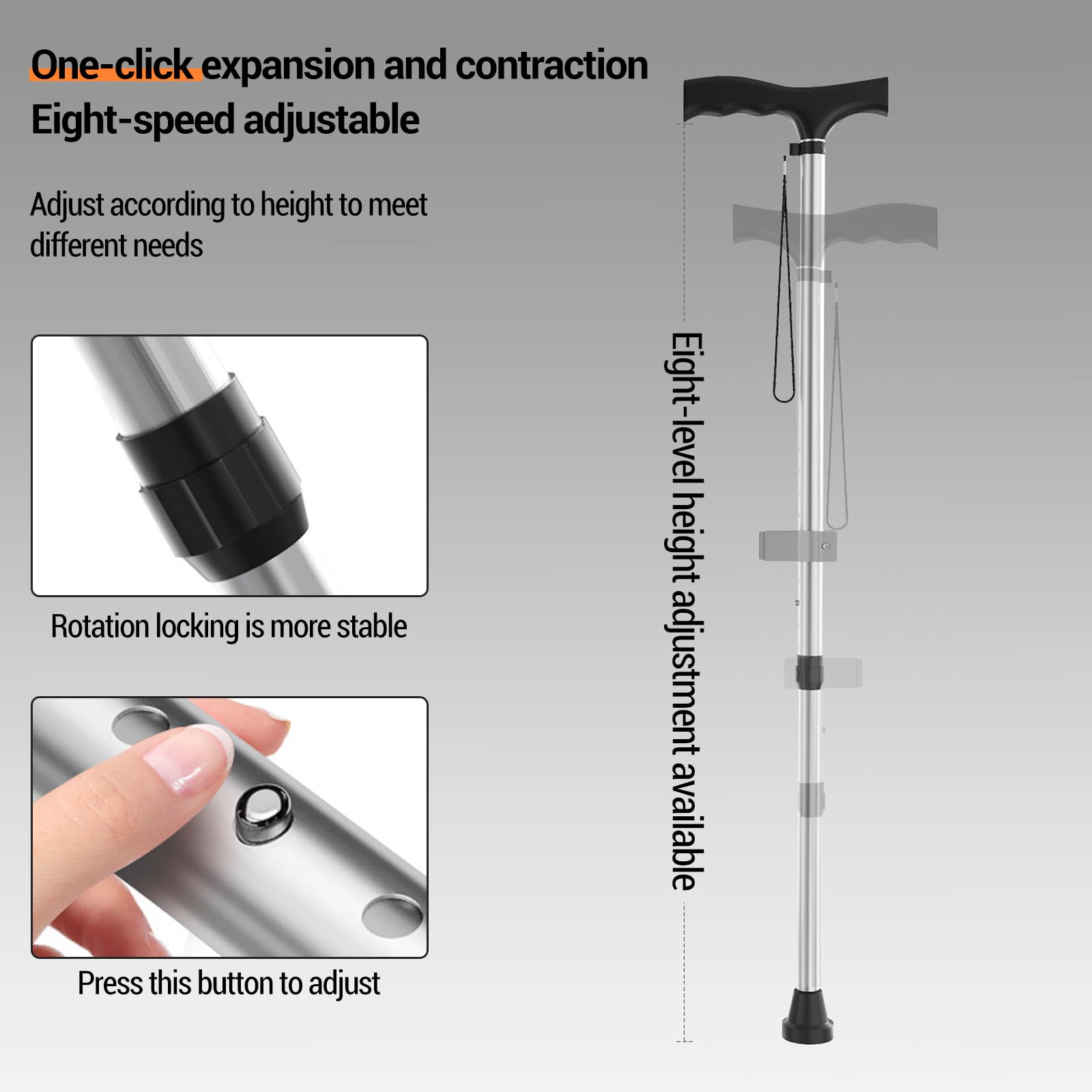 Garvee 2 in 1 ausilio per stare in piedi per anziani con stampella regolabile in altezza, maniglia di sicurezza per divano o sedia, ausilio per la vita quotidiana per anziani, capacità di carico di 150 kg, grigio