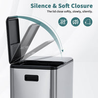 Pattumiera da cucina Garvee 2 x 30L in acciaio inox Sistema di separazione dei rifiuti Doppi scomparti Silenzioso Argento 60L