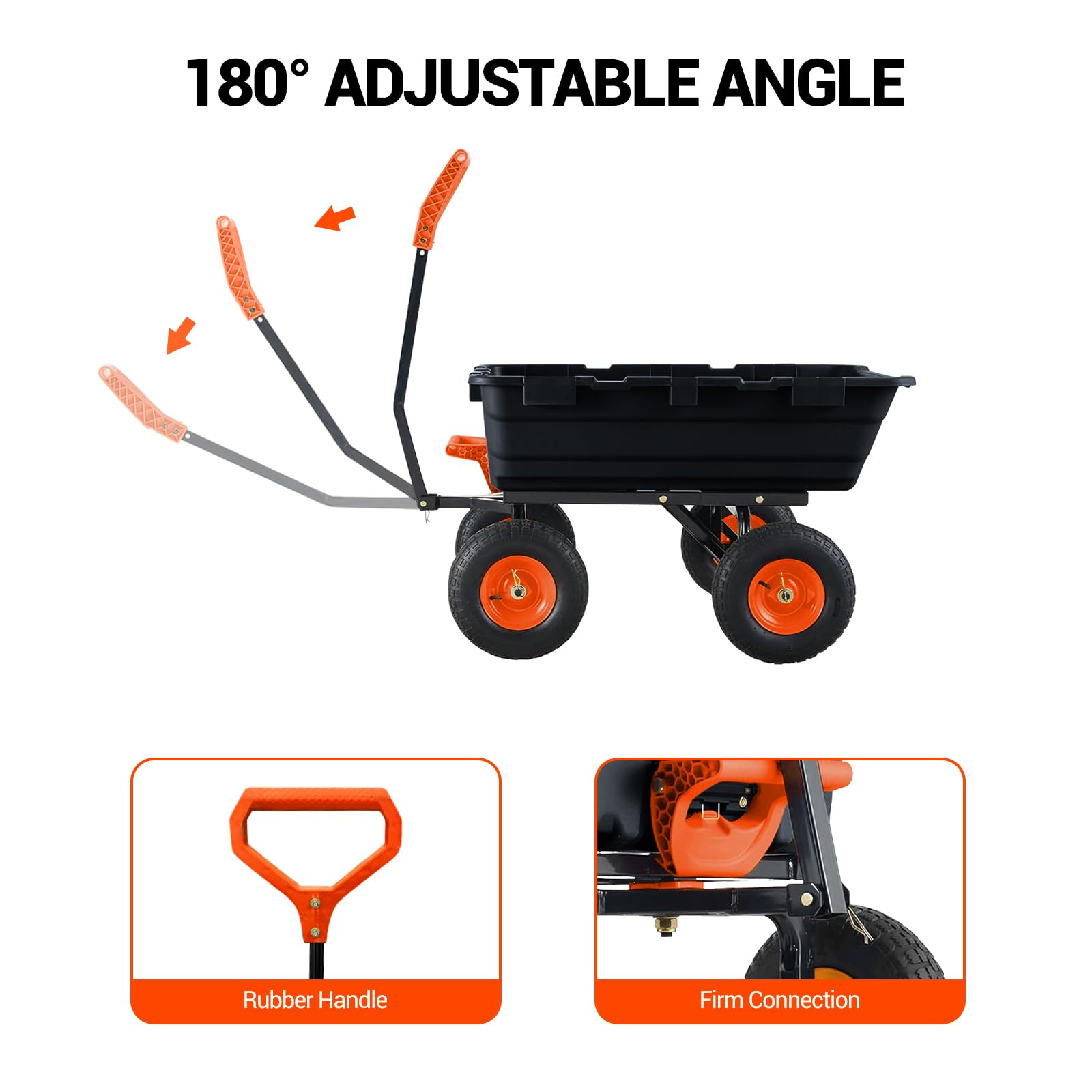 Carrello ribaltabile Garvee Poly Garden, capacità 800 libbre, pneumatici da 10 pollici, maniglia girevole a 180°, telaio in acciaio, scarico rapido, robusto, per giardino e agricoltura