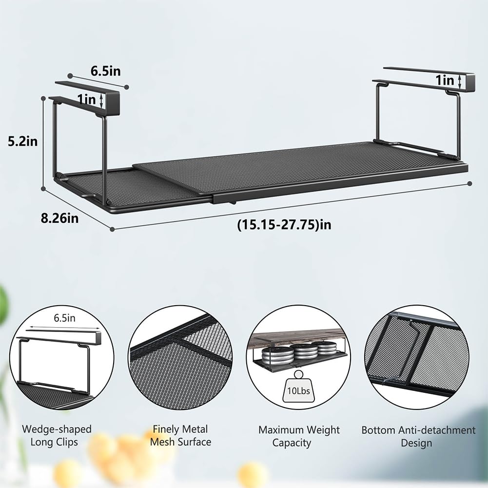 Mensola sottobanco regolabile Garvee con base antiscivolo, griglia metallica, clip a cuneo, organizer da cucina, bianco
