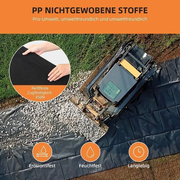Tessuto anti-erbacce Garvee in pile da giardino 30㎡ (2m x 15m) in PP geotessile 170g, resistenza alla trazione 350N, drenaggio, protezione dall'erosione, grigio