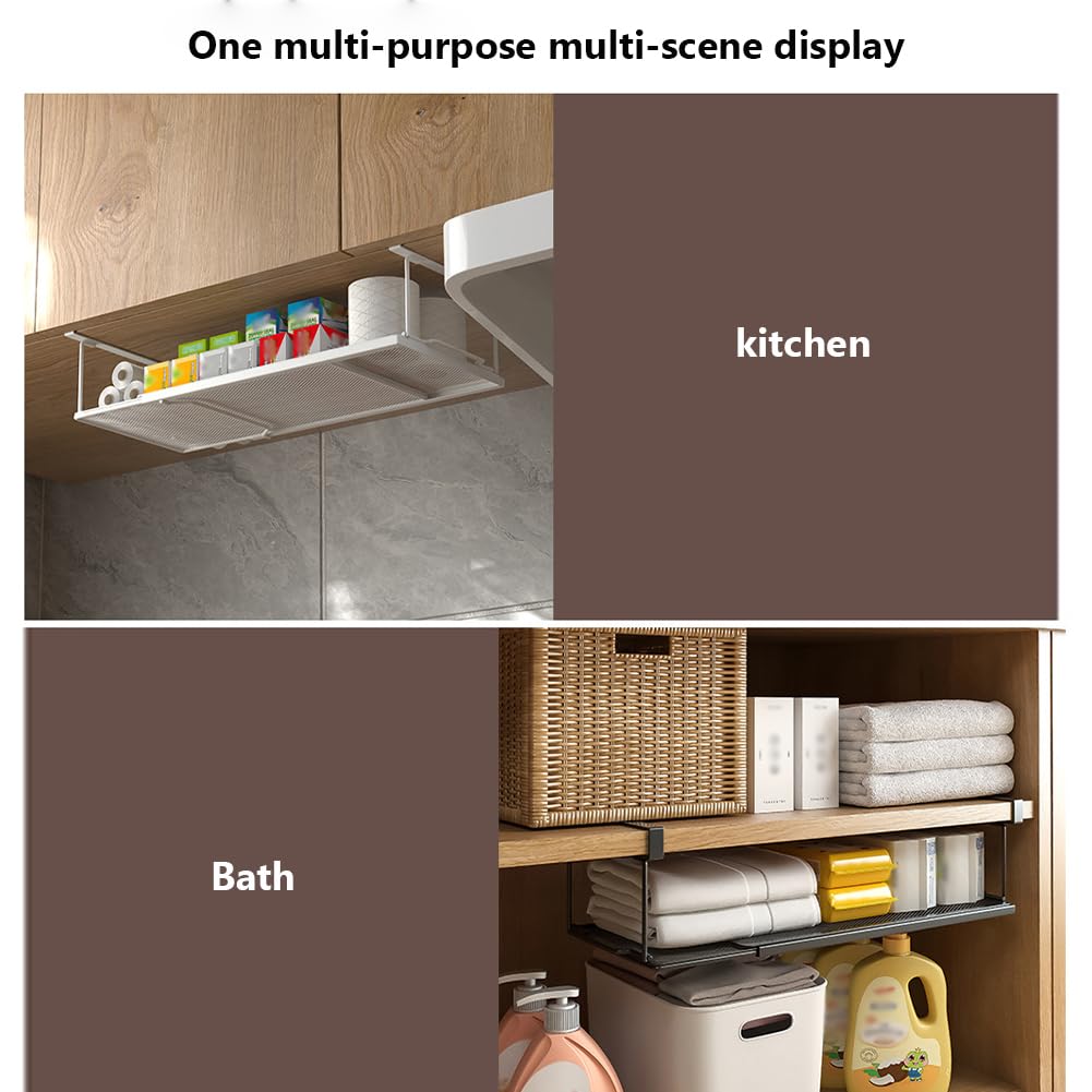 Mensola sottobanco regolabile Garvee con base antiscivolo, griglia metallica, clip a cuneo, organizer da cucina, bianco