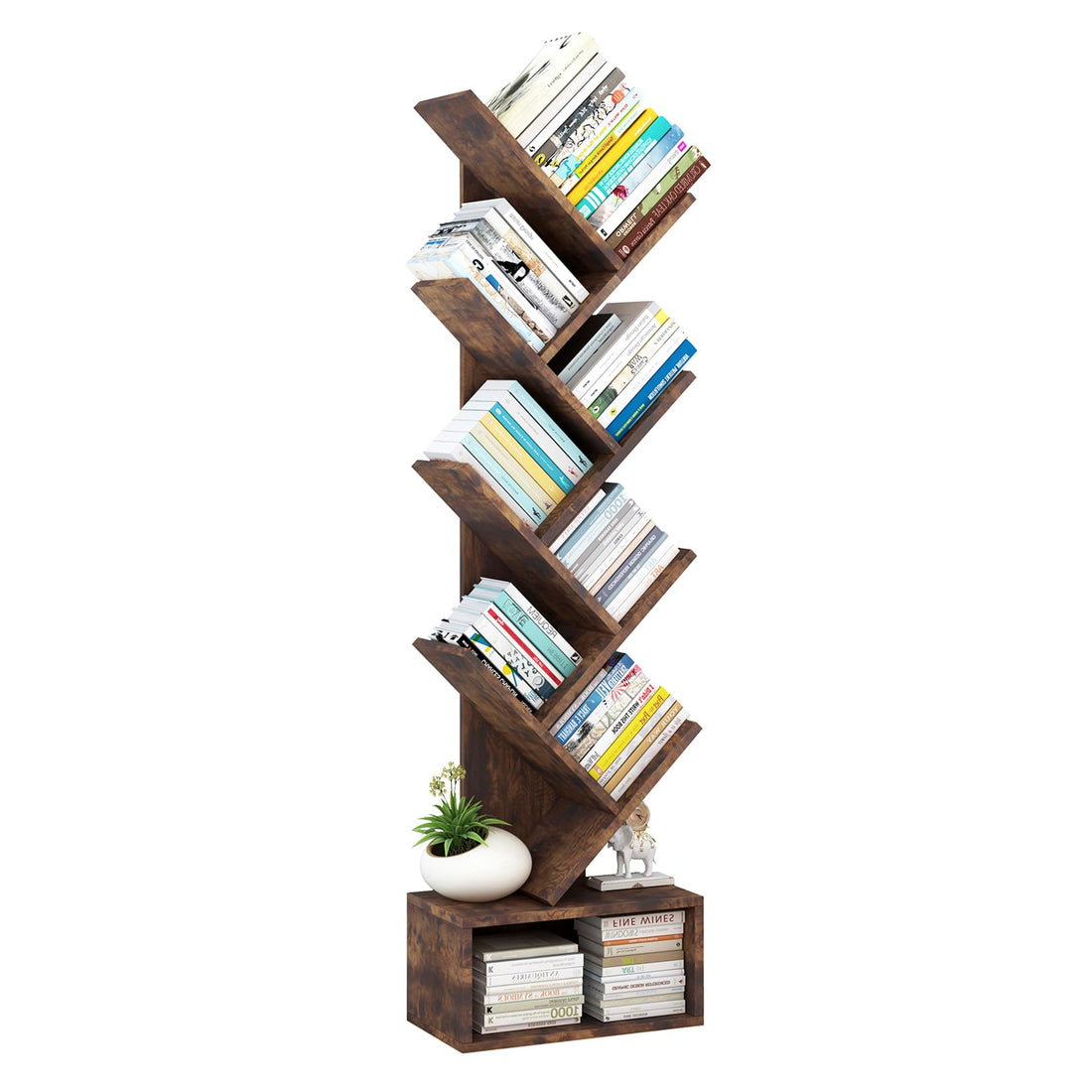 Libreria Garvee Tree, 8 ripiani, robusta e salvaspazio, in legno MDF, design vintage, per soggiorno e cameretta dei bambini, 37,5 cm di profondità x 20,5 cm di larghezza x 130 cm di altezza