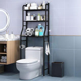 Mensola da bagno in metallo autoportante Garvee a 3 ripiani con ganci e porta carta igienica per bagno, WC, lavanderia, nera, salvaspazio - Argento