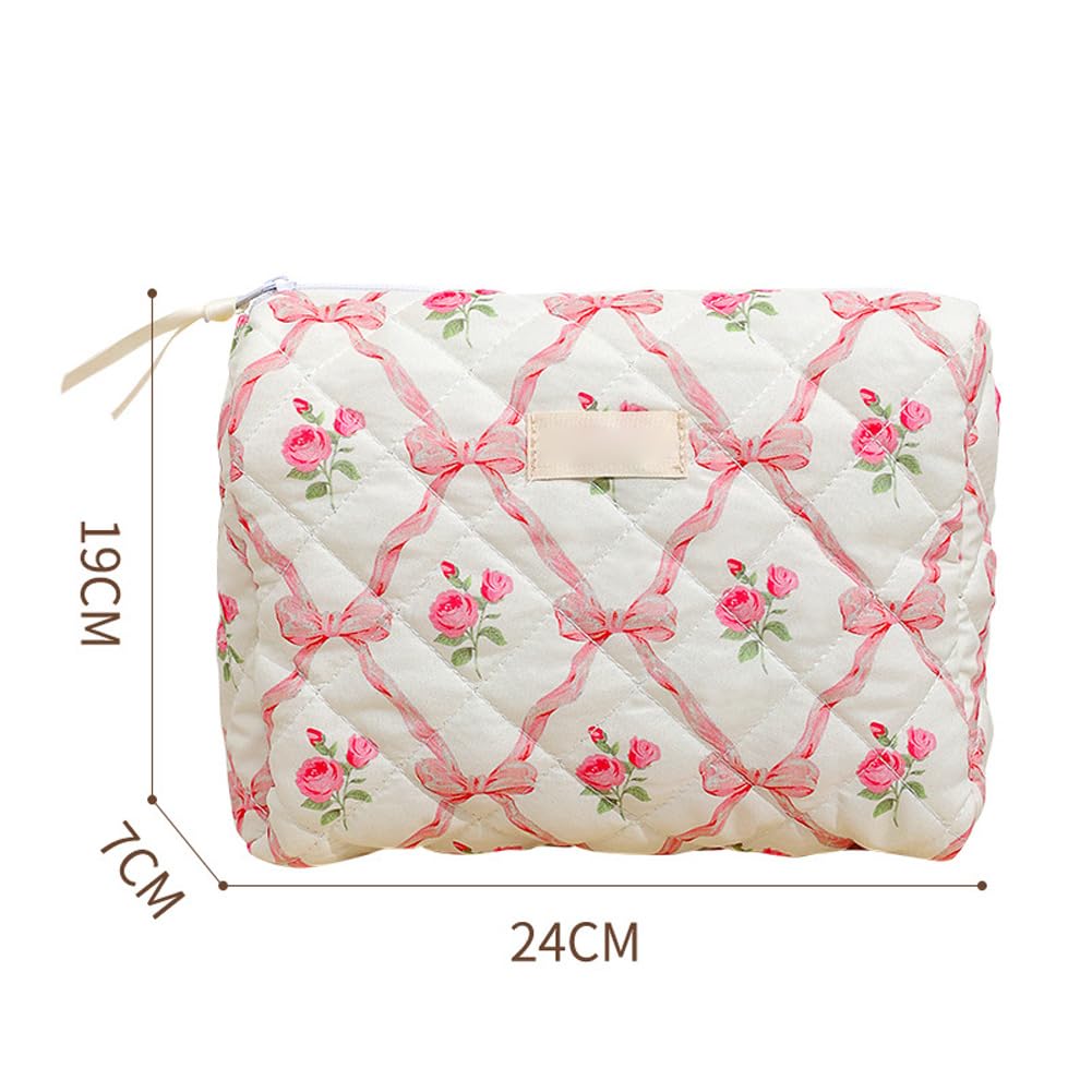 Garvee Borsa per il trucco da 3 pezzi (L+M+S) Piccola borsa per cosmetici da donna, da viaggio, all'aperto, con fiori rosa