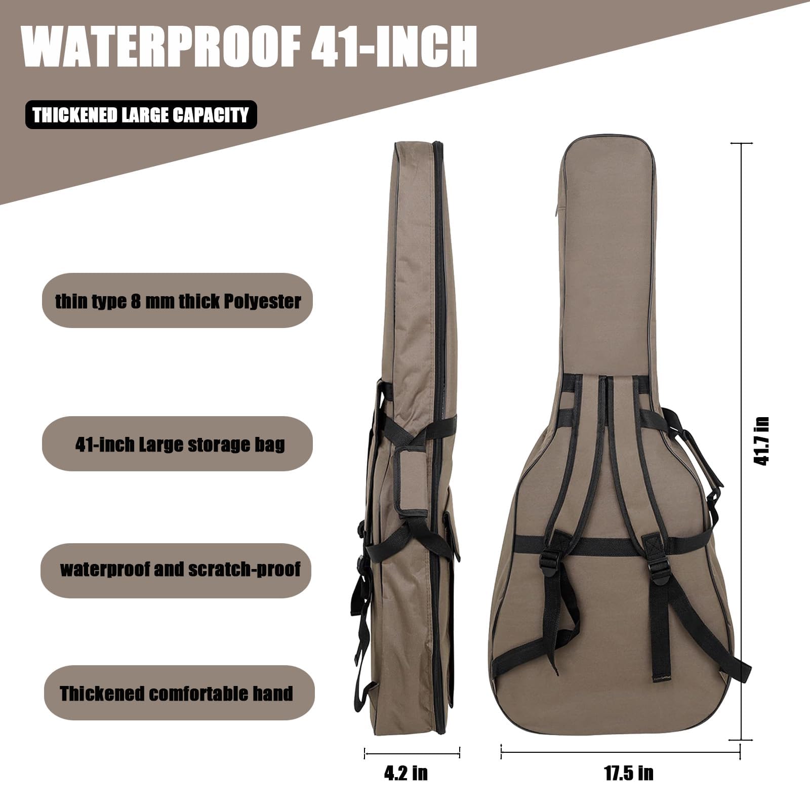 Borsa per chitarra Garvee da 41 pollici con spallacci imbottiti regolabili, materiale morbido e leggero, per chitarra acustica, per esterni e palco, nera