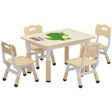 Garvee Tavolo Bambini con 4 Sedie Regolabile Altezza, Piano Scrivibile, Piedi Antiscivolo, Legno Rovere, Casa e Scuola, Multicolore - Giallo