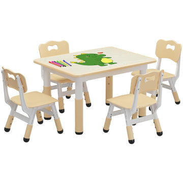 Garvee Tavolo Bambini con 4 Sedie Regolabile Altezza, Piano Scrivibile, Piedi Antiscivolo, Legno Rovere, Casa e Scuola, Multicolore