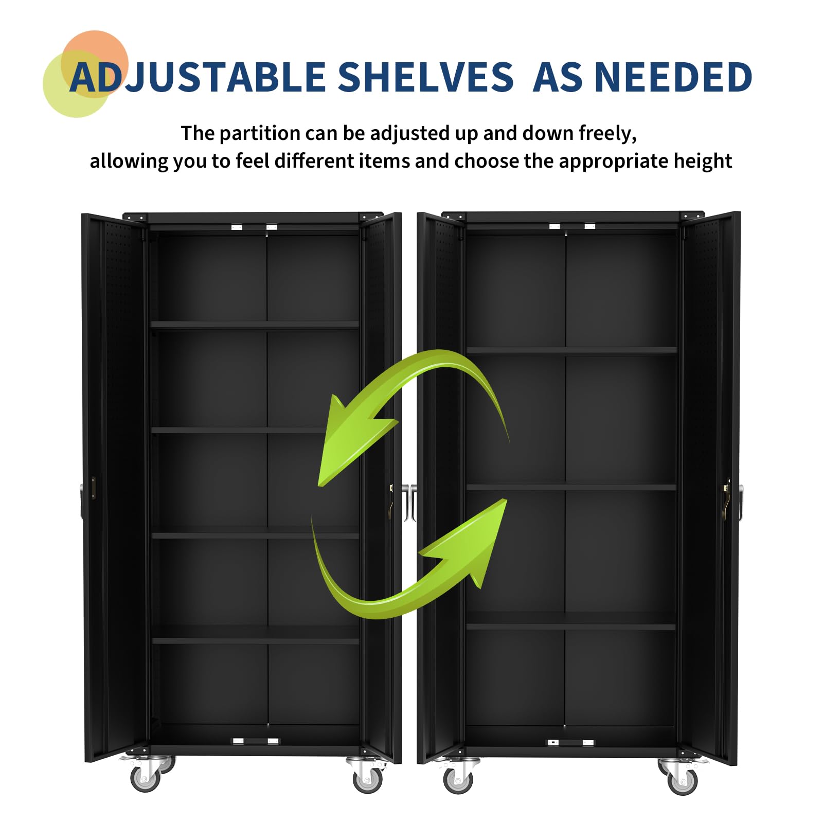 Mobiletto mobile con serratura Garvee da 72 pollici con 2 ante, 4 ripiani regolabili, acciaio, design della porta con pannello forato, officina mobile per carichi pesanti, nero