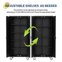 Mobiletto mobile con serratura Garvee da 72 pollici con 2 ante, 4 ripiani regolabili, acciaio, design della porta con pannello forato, officina mobile per carichi pesanti, nero