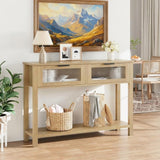 Garvee Tavolo Consolle in Legno Naturale con 2 Cassetti e 2 Ripiani per Ingresso e Soggiorno, 110 x 30 x 80 cm, Nero, Stile Country
