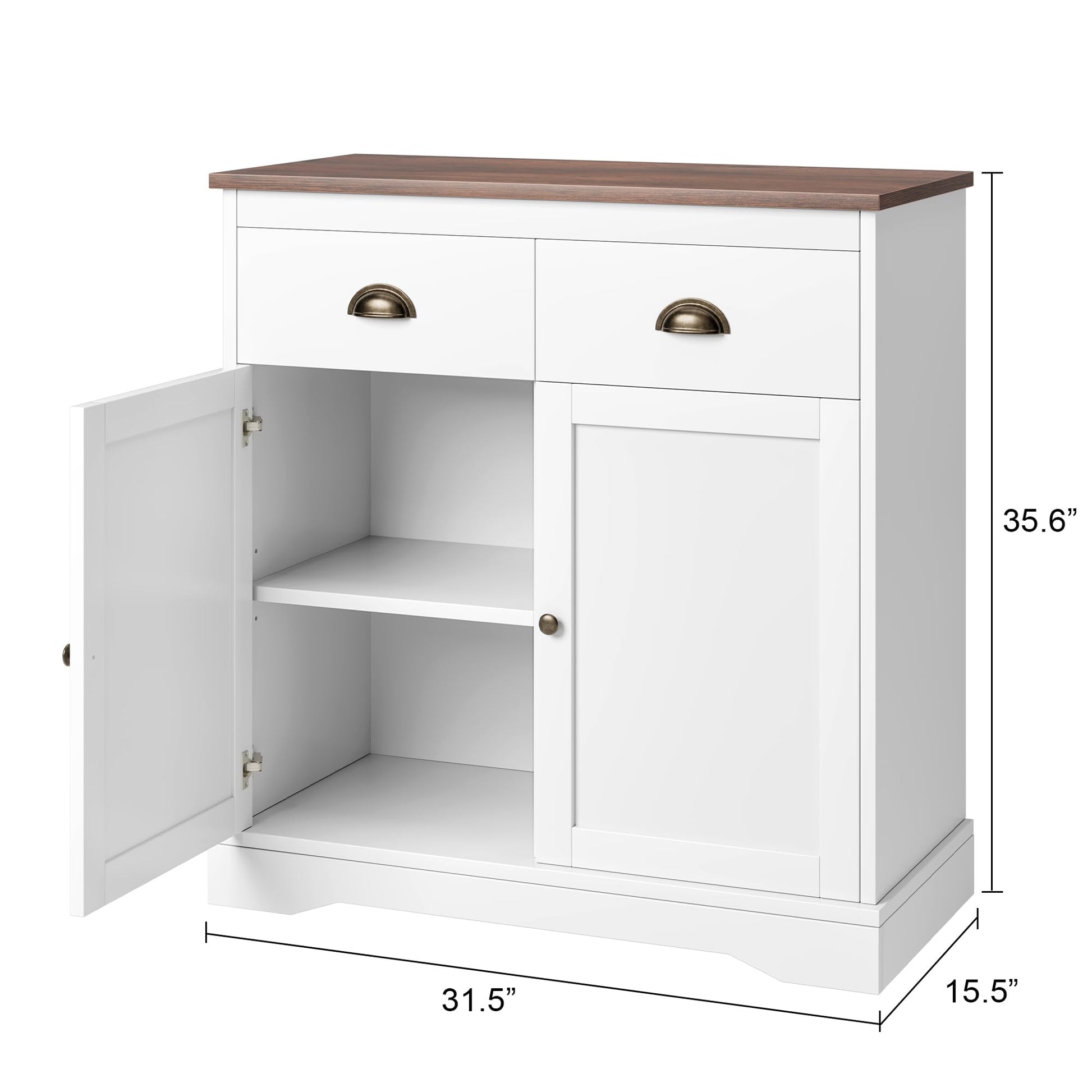 Garvee Buffet Bianco Rustico con 2 Ante e 2 Cassetti, Piano di Lavoro in Legno Resistente, Multiuso per Cucina e Sala da Pranzo, 41.3"x15.6", Marrone