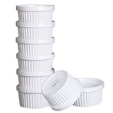 Garvee Set 8 Ramekins 8 oz Porcellana Resistenti al Forno Stile Classico Smaltati Impilabili per Soufflé e Creme Brûlée - Bianco