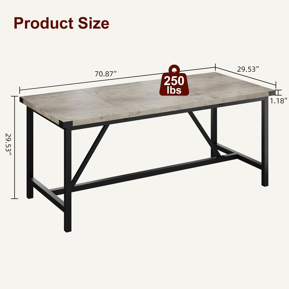 Tavolo da pranzo rettangolare Garvee per 6-8 persone, robusto MDF e acciaio, stile industriale, grigio retrò, sala da pranzo e ampi spazi