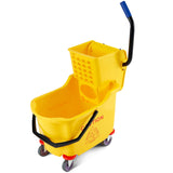 Garvee Secchio Mop Commerciale con Strizzatore Laterale su Ruote, 35 QT, Plastica PP Resistente, Manico Ergonomico, per Cucine e Ristoranti, Giallo/Rosso/Blu