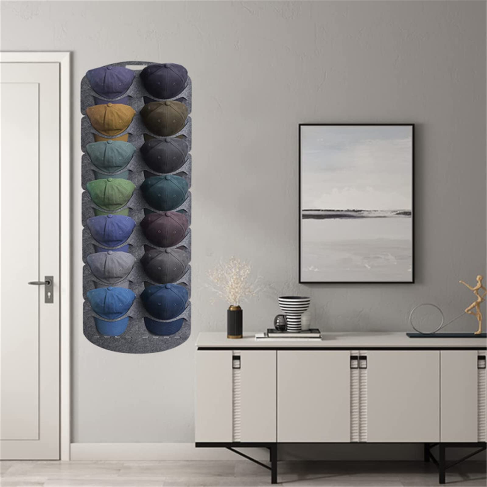 Garvee Set 2 Porta Cappelli Baseball Pieghevoli in Feltro, Organizer da Muro, Salvaspazio, Ideale per Armadi e Porte, Grigio