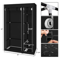 Armadio Garvee Armadio pieghevole con ripiani e asta appendiabiti per camera da letto Cabina armadio 110 x 45 x 175 cm Tessuto Nero