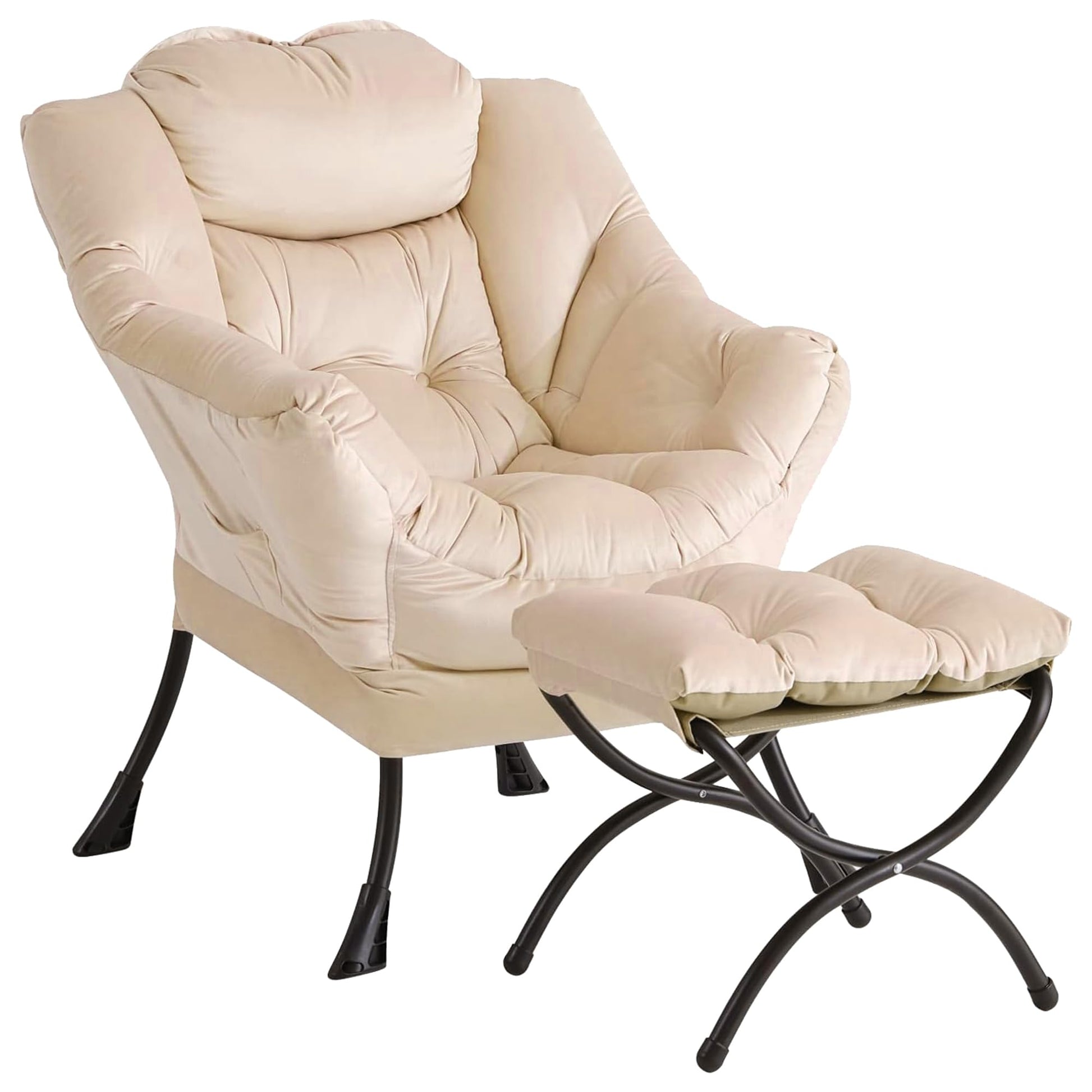 Poltrona Garvee Lazy con poggiapiedi, ergonomica e robusta, pelliccia di coniglio sintetica, color champagne, soggiorno, ufficio