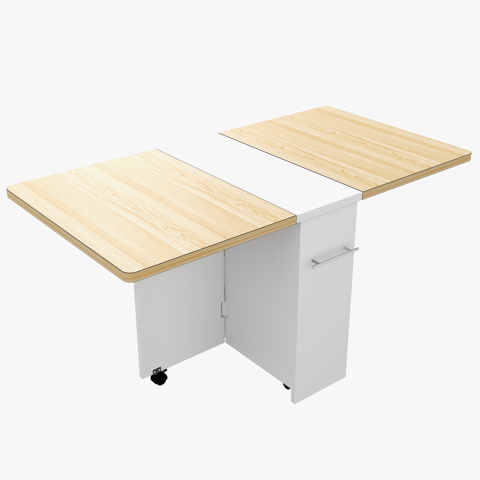 Tavolo da pranzo pieghevole Garvee con ripiano a 2 livelli e 6 ruote per piccoli spazi, legno naturale, robusto, versatile