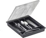 Garvee Porta Posate con Coperchio 5 Scomparti Anti Polvere Rimovibile Compatto Igienico Grigio 23x15x1,5 cm - Gray Bottom + Clear Cover