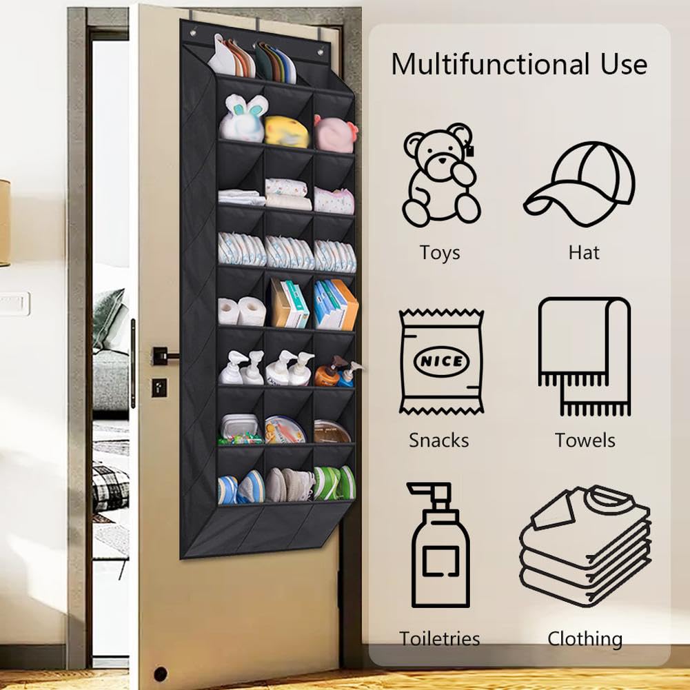 Organizzatore per scarpe da appendere alla porta Garvee con 24 tasche, salvaspazio, robusto, per camera da letto e bagno, neutro