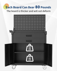 Carrello portautensili Garvee con ruote, in acciaio, 2 cassetti e pannello forato, chiudibile a chiave, per officina, 4 ruote