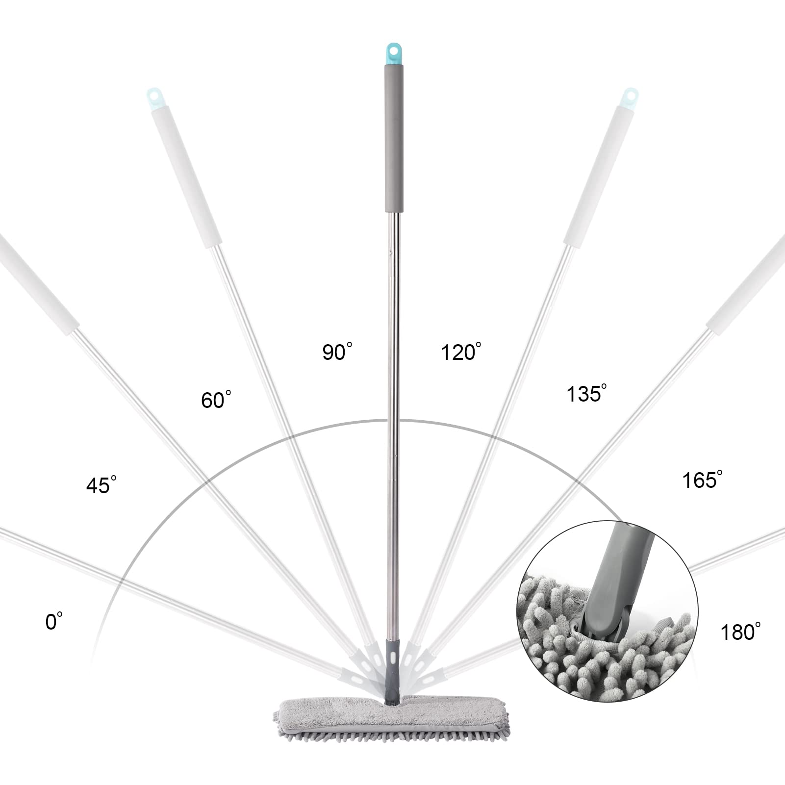 Garvee 2 in 1 Mocio per pavimenti con 4 cuscinetti biadesivi in microfibra e ciniglia per tutti i pavimenti, leggero, girevole a 360°