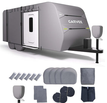 Garvee Copertura per camper 27-30 piedi, resistente ai raggi UV, impermeabile e antivento, con coperture per pneumatici e linguetta, per tutte le stagioni, 366"L x 102"W x 104"H, grigio