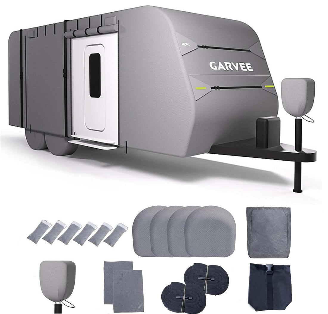 Garvee Motorhome Cover 24-27FT Camper Trailer Tessuto non impermeabile antivento resistente e resistente ai raggi UV con protezione pneumatica e a terra