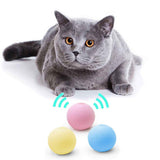 GARVEE Set di 3 giocattoli per gatti, 50 mm, palline interattive per gatti con suoni di animali, silicone EVA, giallo, blu, rosa