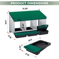 Nido per galline Garvee a 3 fori, in metallo, antiruggine, vassoio rimovibile, per fattoria e giardino