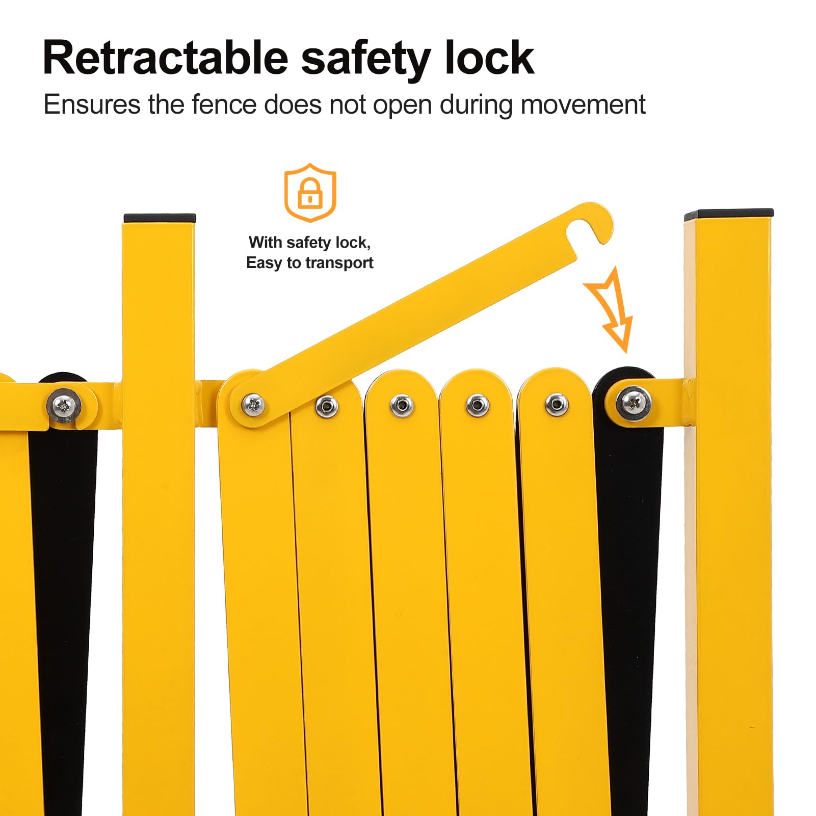 Barriera metallica espandibile Garvee da 16 piedi con ruote per cantieri edili e traffico, giallo-nero, flessibile e facile da montare