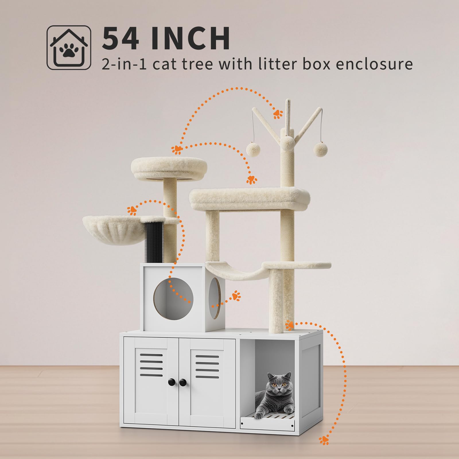 Garvee Cat House con tiragraffi e nascondiglio per lettiera, tiragraffi in sisal, più livelli, bianco, per soggiorno