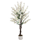Garvee Albero Artificiale Wintersweet 4ft Con Fiori Di Prugno Bianchi, Vaso Bianco Elegante, Design Realistico, Basso Manutenzione - Bianco