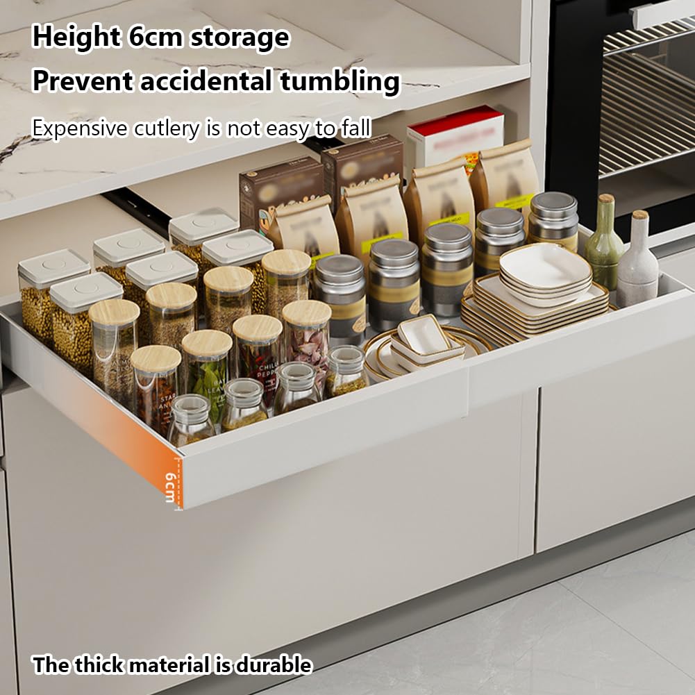 Garvee Organizer estensibile per armadio con pellicola adesiva, cassetti in acciaio al carbonio, ripiano per dispensa per cucina e soggiorno, bianco, grande