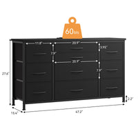 Cassettiera Garvee con 10 cassetti, cassettiera da 120 cm con gambe in metallo per camera da letto, soggiorno, ufficio, 120x70x40 cm, effetto legno