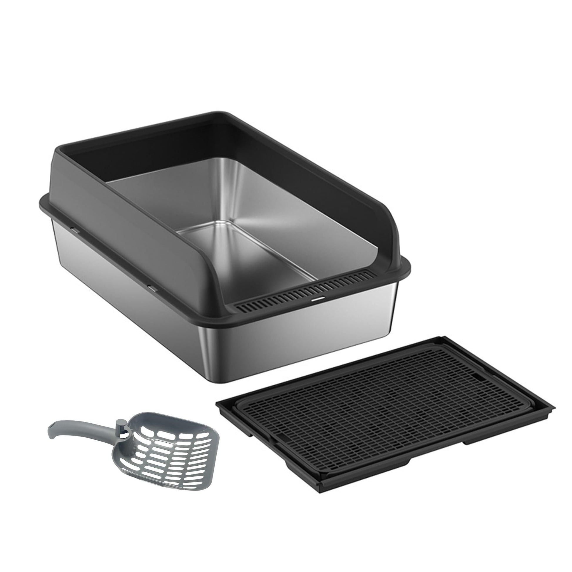 Lettiera per gatti Garvee in acciaio inox con coperchio, profonda 15 cm, antiruggine, grande capacità per uso domestico, doppio tappetino per lettiera, facile da pulire